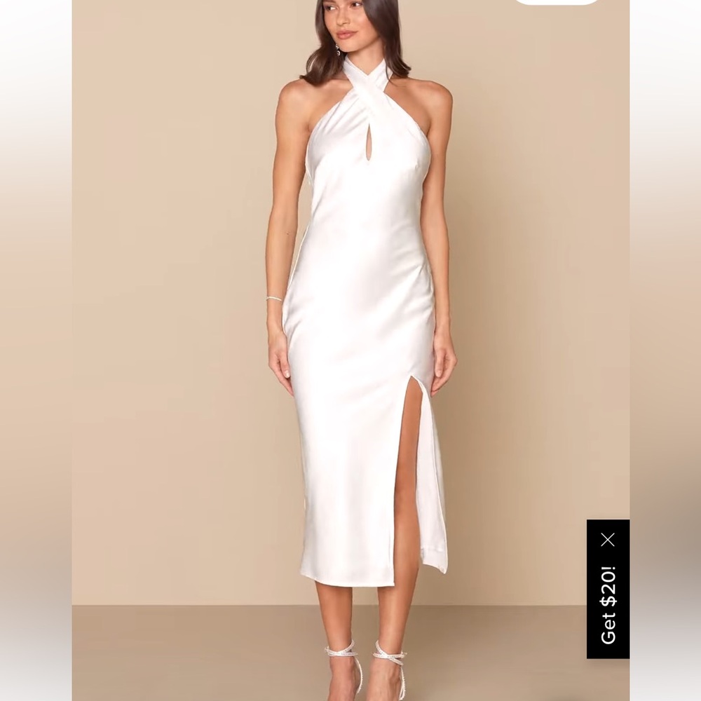 NWOT Lulus Beyond Classy White Satin Halter Midi Dress
